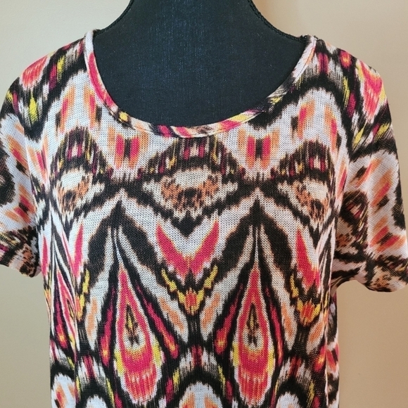 JOEI & I Boho Style Short Sleeved Knit Top, String Tassle Fringe Detail, Large - Picture 3 of 10